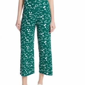 Maje Floral Wide Leg Crop Pants Size 2 (28” waist) Green & White Viscose Crepe